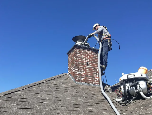 Dedicated Warren Chimney Sweep team member cleaning a chimney in Warren, RI
