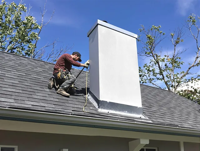 Warren Chimney Sweep team member finishing chimney construction in Warren, RI