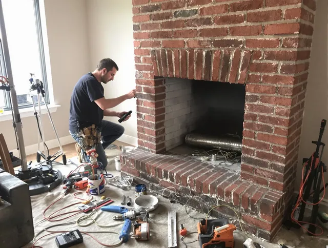 Warren Chimney Sweep specialist finalizing chimney liner service in Warren, RI