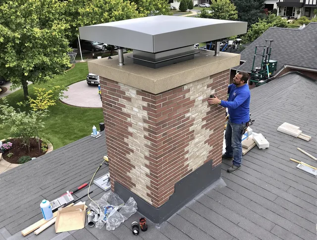 Warren Chimney Sweep team working on a custom chimney remodel in Warren, RI