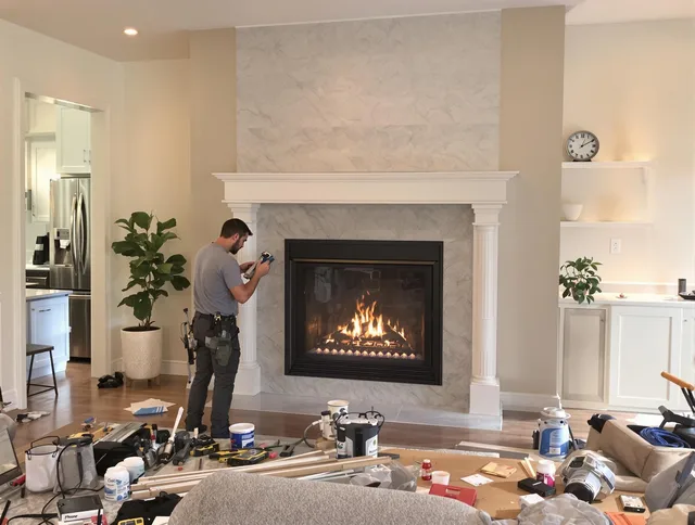 Newly installed fireplace by Warren Chimney Sweep in Warren, RI